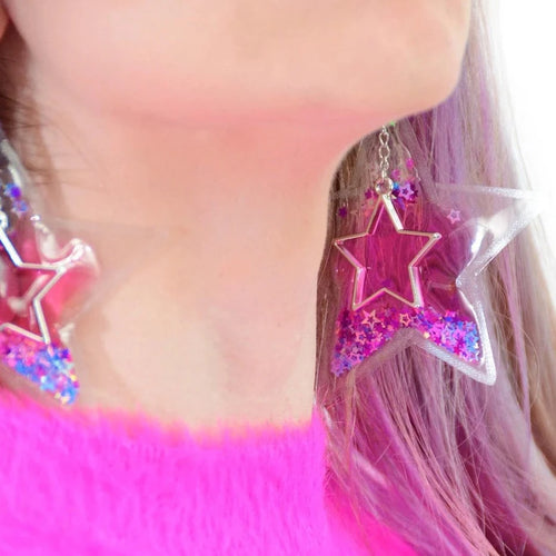 Liquid Glitter Star Earrings- You Go Girl (pair)